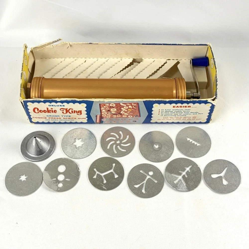 Nordic Ware Deluxe Cookie King Press Spritz Crank 10 Discs Decorator Tip Vintage